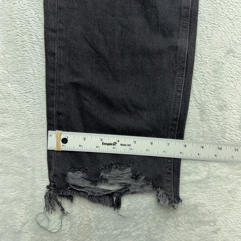 Free People Jeans Womens 27 Black We The Free Distressed Straight Leg Raw Hem
